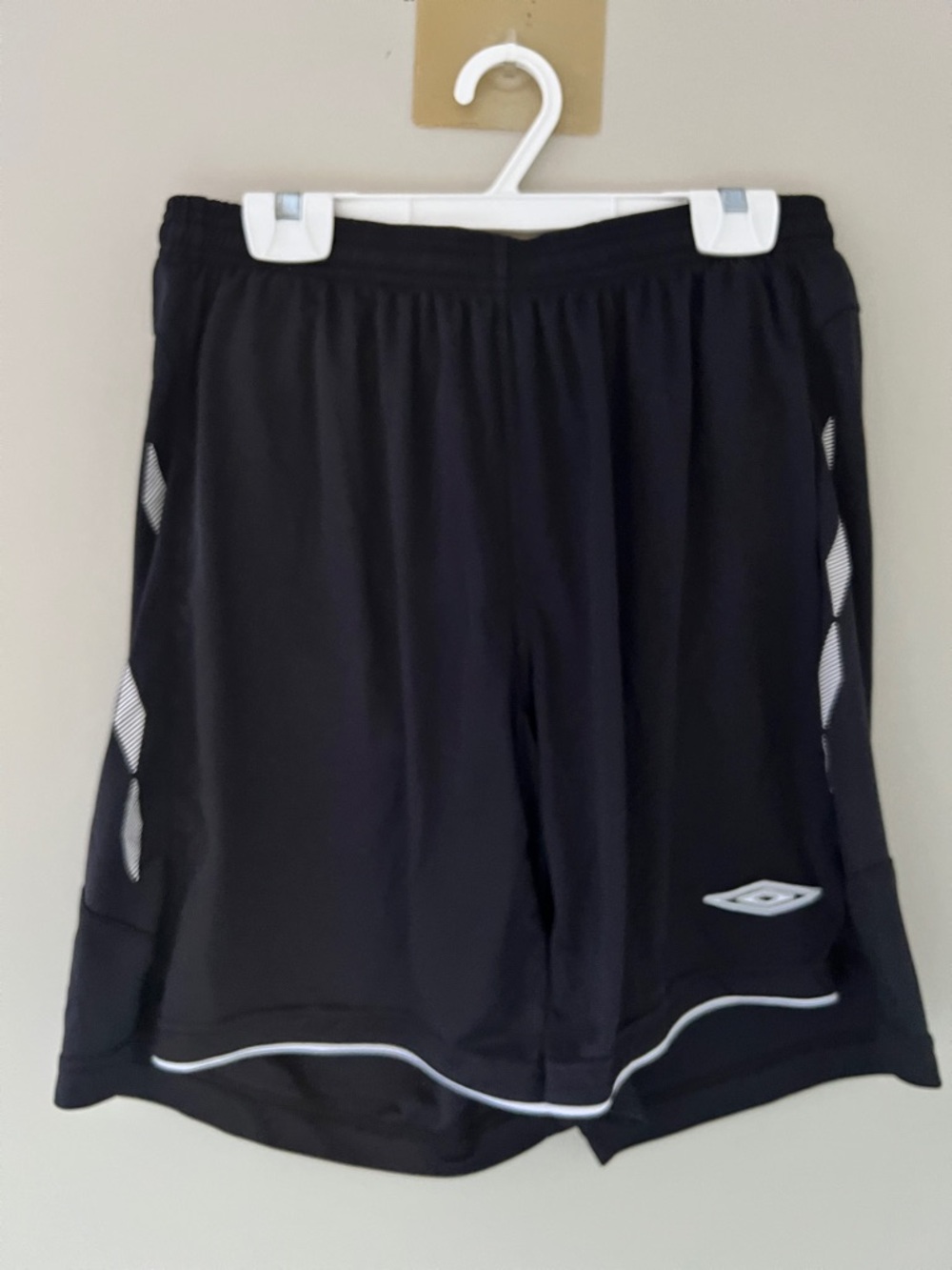 Umbro Black Athletic Shorts with White Trim, Size Medium